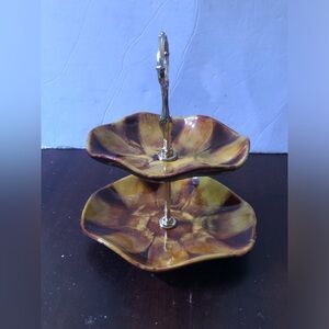 Vintage Blue Mountain Pottery Canada Harvest Gold Two Tier Food Stand.